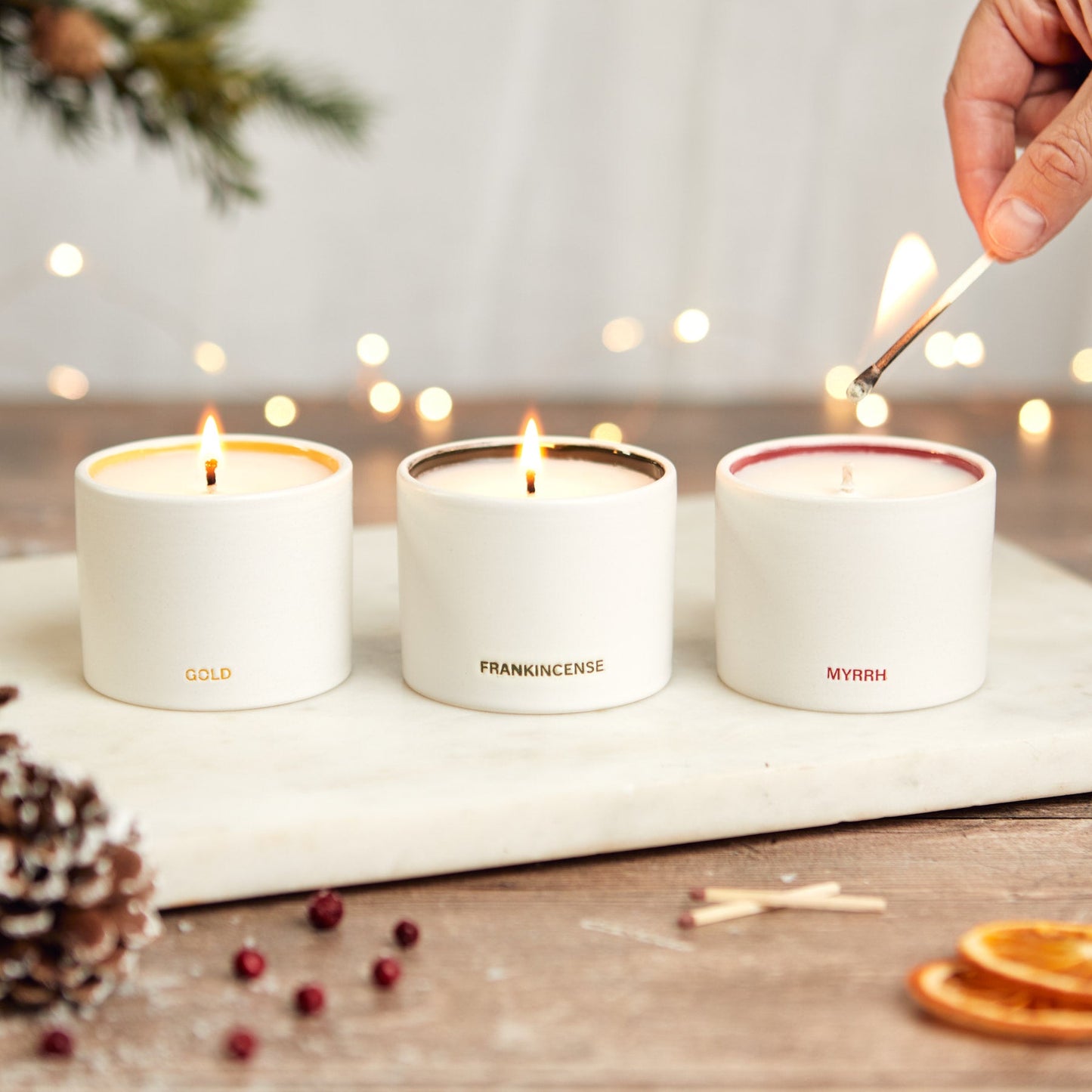 Gold Frankincense and Myrrh Candle Trio