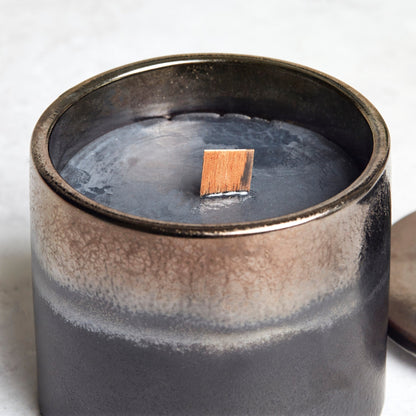 Kiln: Bronze & Graphite Ceramic Candle - Activated Charcoal & Matcha